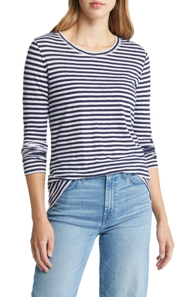 Shop Caslon Long Sleeve Crewneck T-shirt In Navy- White Brooke Stripe