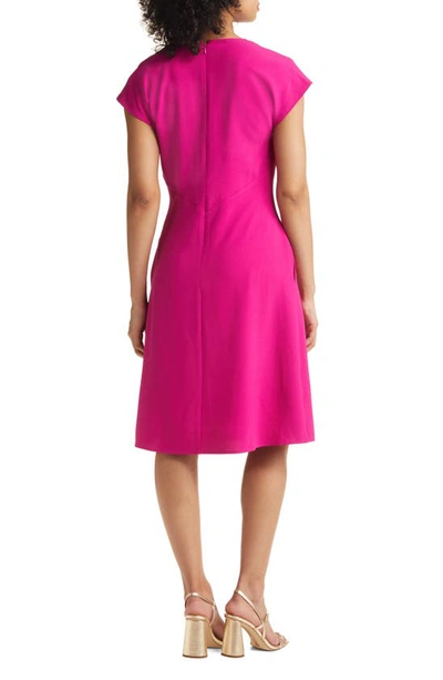 Tahari Asl V-neck Twist Front Fit & Flare Dress In Wild Berry