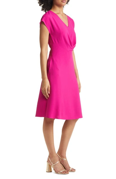 Tahari Asl V-neck Twist Front Fit & Flare Dress In Wild Berry