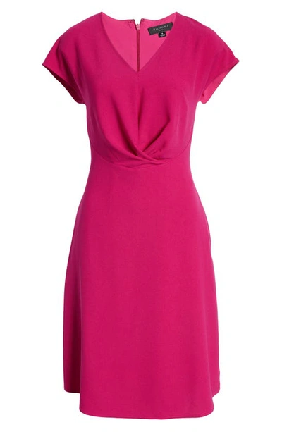 Tahari Asl V-neck Twist Front Fit & Flare Dress In Wild Berry