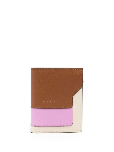 Shop Marni Colour-block Leather Wallet In Brown