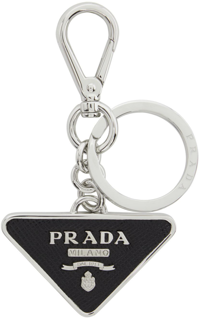 Shop Prada Black Saffiano Leather Keychain In Nero