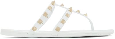 Shop Valentino White Rockstud Sandals In 001 Bianco Ottico