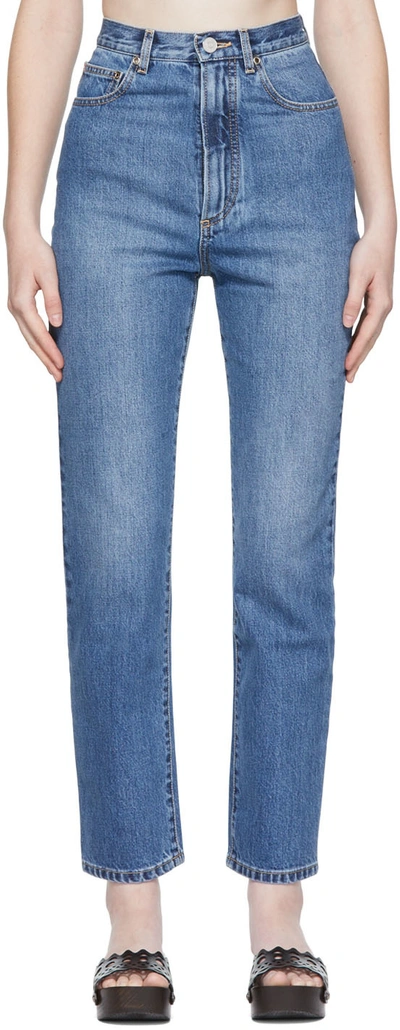 Shop Alaïa Blue High-waist Straight Jeans In 507 Bleu Jeans