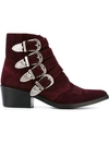 TOGA TOGA PULLA WESTERN BUCKLE ANKLE BOOTS - RED,AJ006BURGUNDY11305044