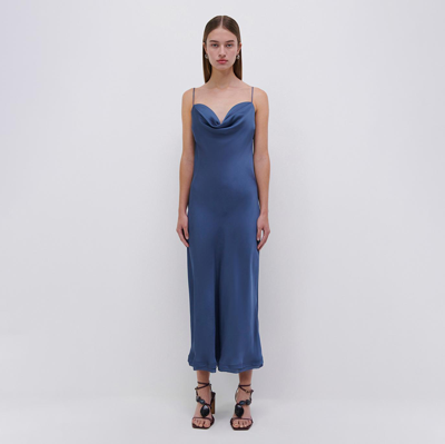 Shop Jonathan Simkhai Irina Satin Slip Dress In Bluebird