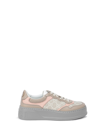 Shop Gucci `gg` Leather Sneakers In Beige