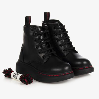 Shop Alexander Mcqueen Black Leather Lace-up Boots