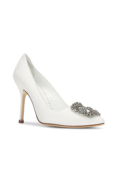 Manolo Blahnik Hangisi Embellished Buckle Pumps In White