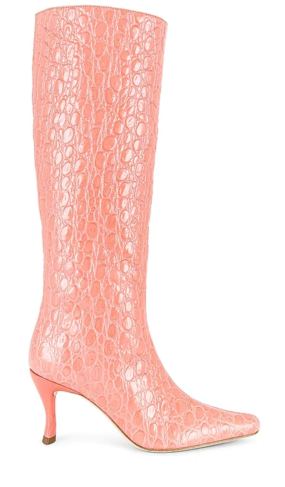 By Far Crocodile-effect Pointed-toe Boots In Coral