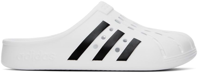 Shop Adidas Originals White Adilette Clogs In Ftwr White / Core Bl