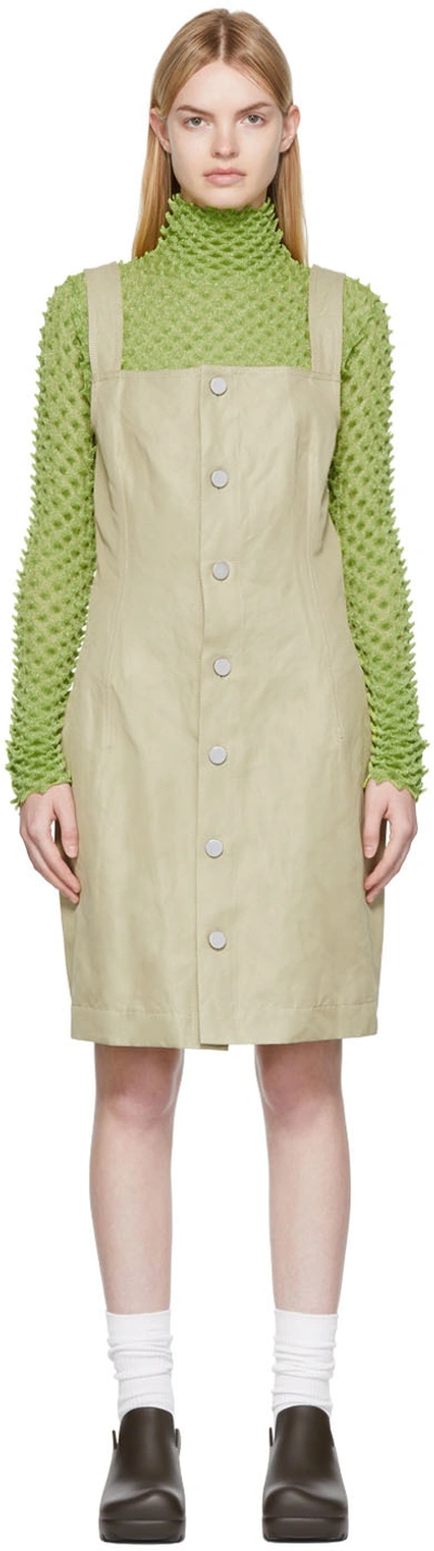 Shop Bottega Veneta Green Cotton Minidress In 3008 Travertine