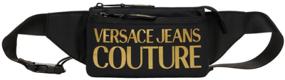 Shop Versace Jeans Couture Black Logo Belt Bag In Eg89 Nero+oro