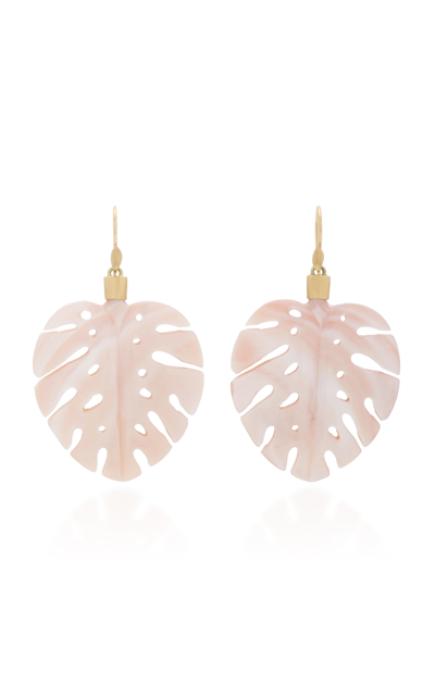 Shop Annette Ferdinandsen Women's 18k Gold Mother Of Pearl Palm Leaf Earrings In Pink