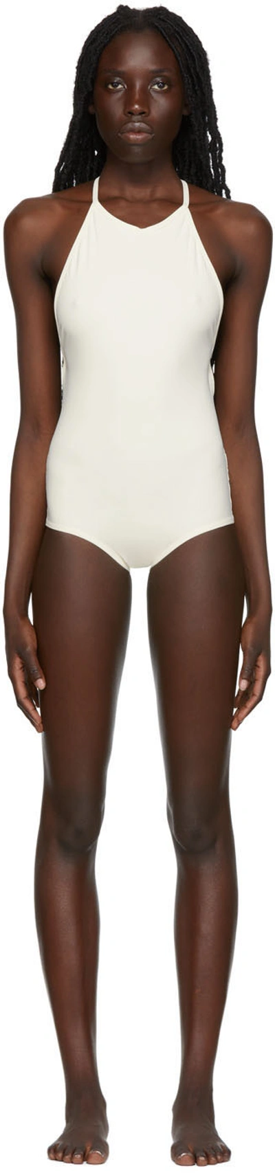 Shop Totême Off-white High Neck One-piece Swimsuit In 172 Tofu