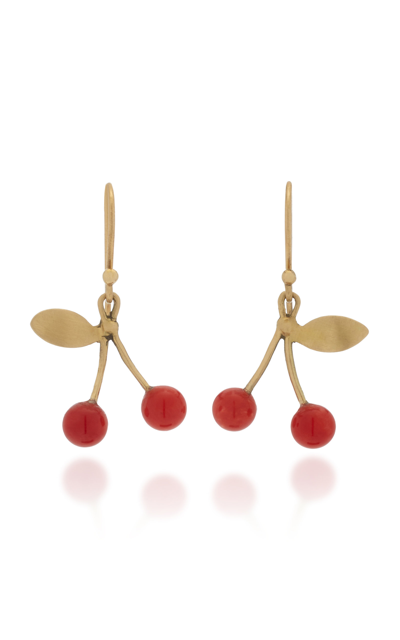 Shop Annette Ferdinandsen Cherry 18k Yellow Gold Coral Earrings In Red