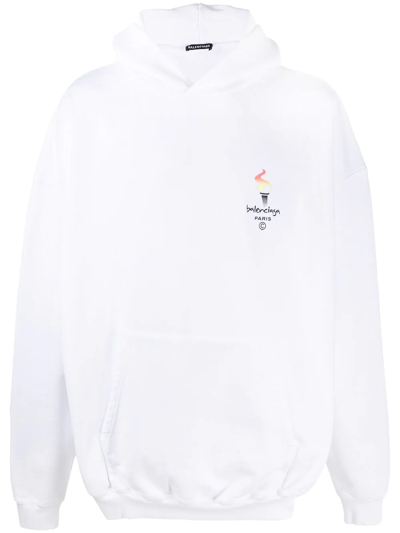 Balenciaga Paris Olympics Embroidery Hoodie In White Black | ModeSens