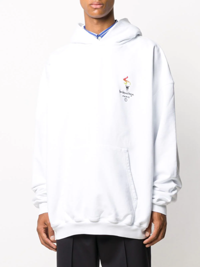 Balenciaga Paris Olympics Embroidery Hoodie In White Black | ModeSens
