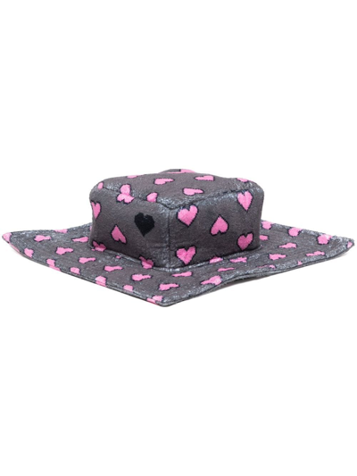 Shop Natasha Zinko Pixel Heart Box Bucket Hat In 灰色