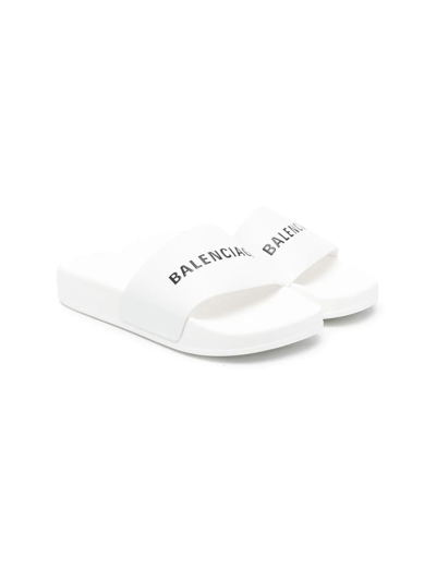 Shop Balenciaga Logo-print Pool Slides In 白色