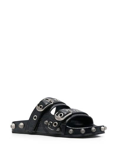 Shop Balenciaga Cagole Studded Leather Sandals In 黑色