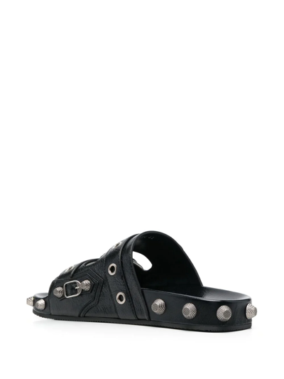 Shop Balenciaga Cagole Studded Leather Sandals In 黑色