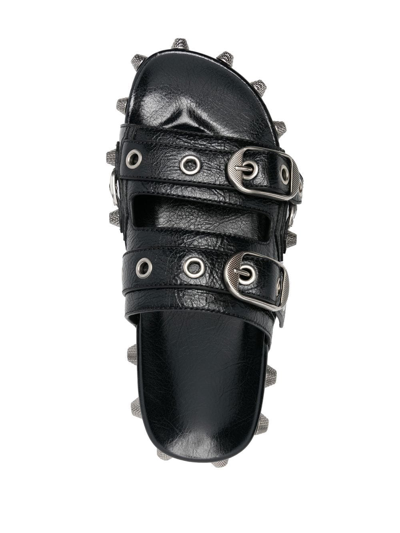 Shop Balenciaga Cagole Studded Leather Sandals In 黑色