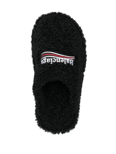 Shop Balenciaga Logo-embroidered Slippers In Black