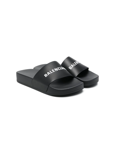 Shop Balenciaga Logo-print Pool Sliders In 黑色