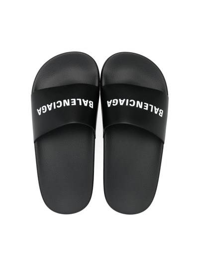 Shop Balenciaga Logo-print Pool Sliders In 黑色