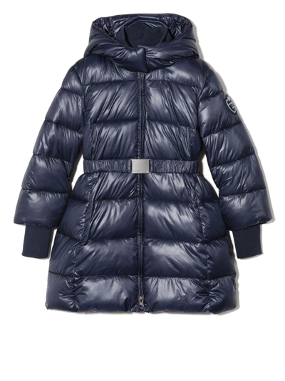 Shop Monnalisa Belted Puffer Coat In 056s Navy