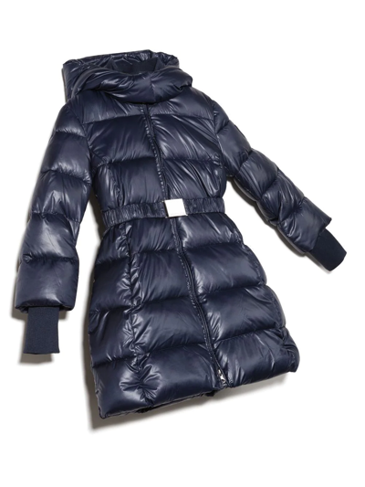 Shop Monnalisa Belted Puffer Coat In 056s Navy