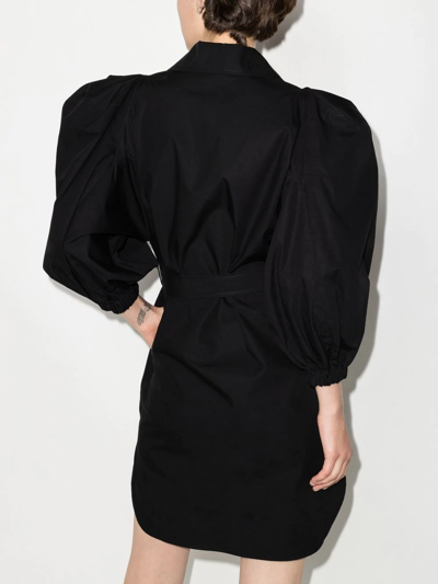 Shop Rejina Pyo Puff-sleeve Belted Shirtdress In 黑色