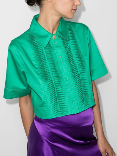 Shop Aje Tidal Pleated Cropped Shirt In 绿色