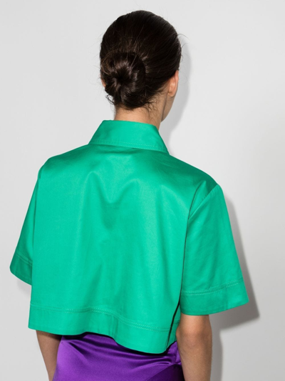 Shop Aje Tidal Pleated Cropped Shirt In 绿色