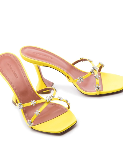 Amina Muaddi Lily Slipper 95 Crystal-embellished Satin Heeled Sandals In Yellow