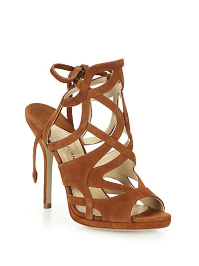 Shop Paul Andrew Ella Cutout Suede Tie-back Sandals In Brown