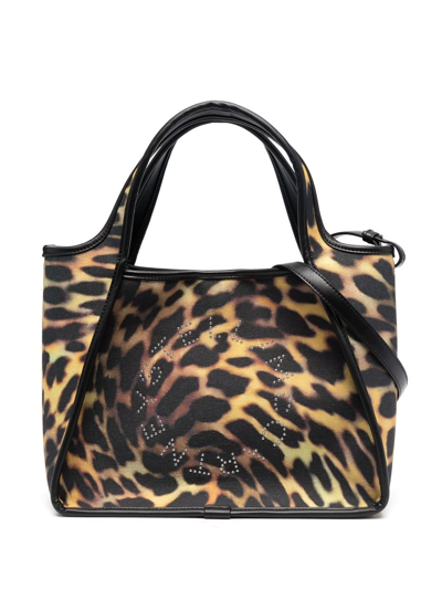 Shop Stella Mccartney Leopard-print Studded Logo Tote Bag In Black