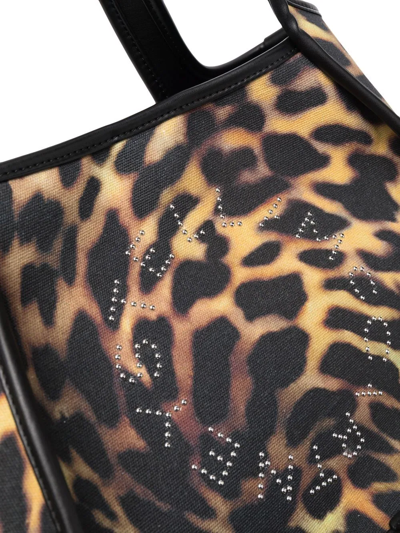 Shop Stella Mccartney Leopard-print Studded Logo Tote Bag In Black
