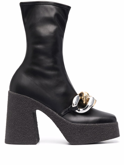 Shop Stella Mccartney Skyla Chain-embellished 120mm Boots In Black
