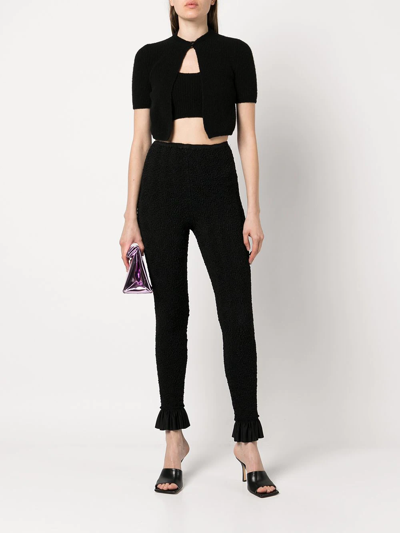 Alexander Wang Ruched Ruffle-trim Leggings In Black