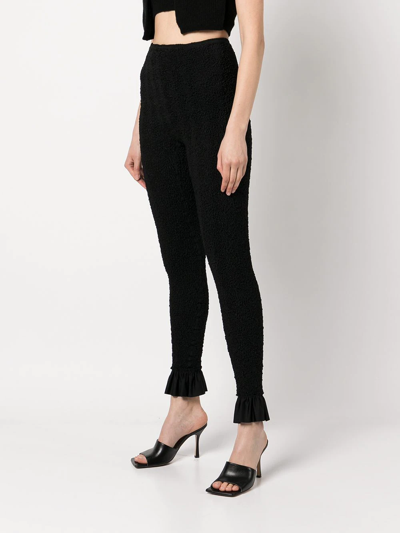 Alexander Wang Ruched Ruffle-trim Leggings In Black