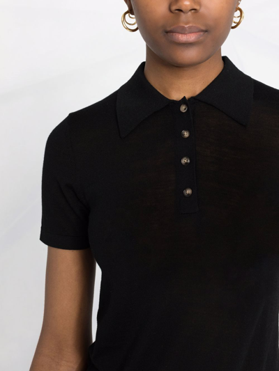 Shop Nanushka Semi-sheer Knitted Polo Shirt In Black