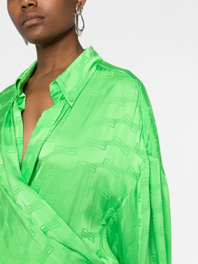 Shop Balenciaga Monogram Pattern Wrap Mini Dress In 绿色