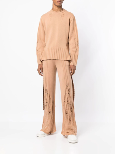 Shop Dion Lee Distressed High-waist Cashmere Trousers In Brown
