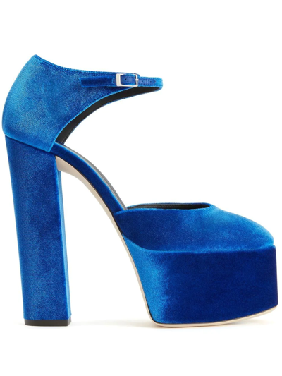 Shop Giuseppe Zanotti Bebe Velvet Platform Sandals In Blue
