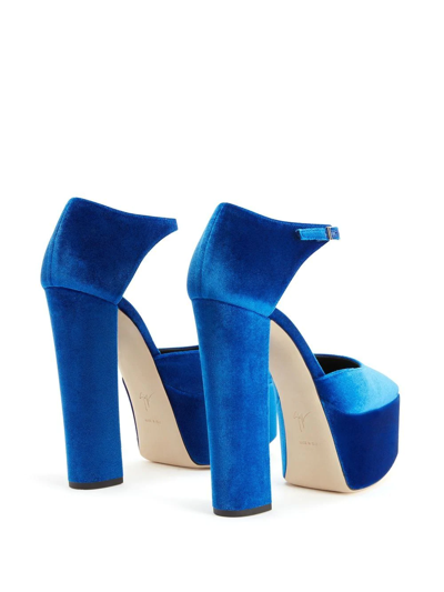 Shop Giuseppe Zanotti Bebe Velvet Platform Sandals In Blue