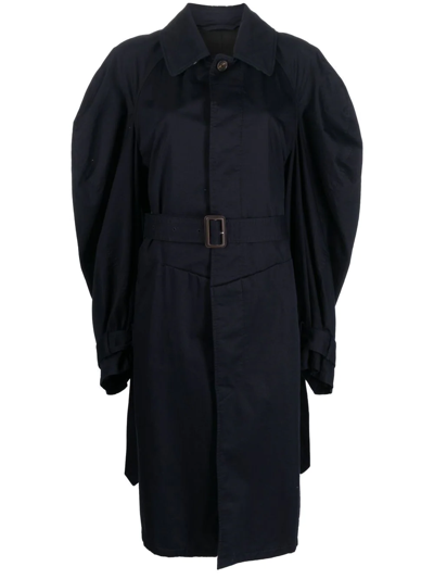 Shop Balenciaga Twisted Puff-sleeves Cotton Trench Coat In 蓝色