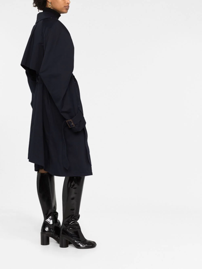 Shop Balenciaga Twisted Puff-sleeves Cotton Trench Coat In 蓝色