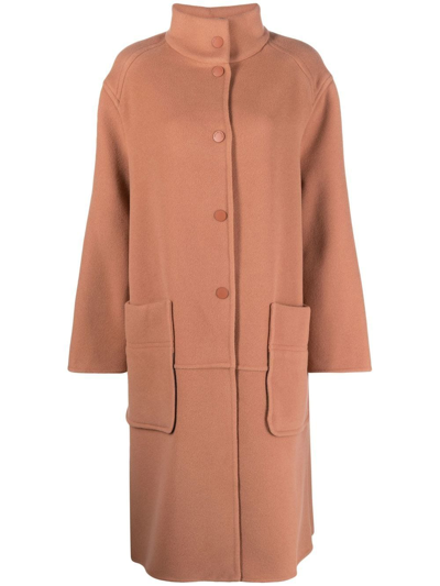 Shop See By Chloé Funnel-neck Wool Coat In 粉色